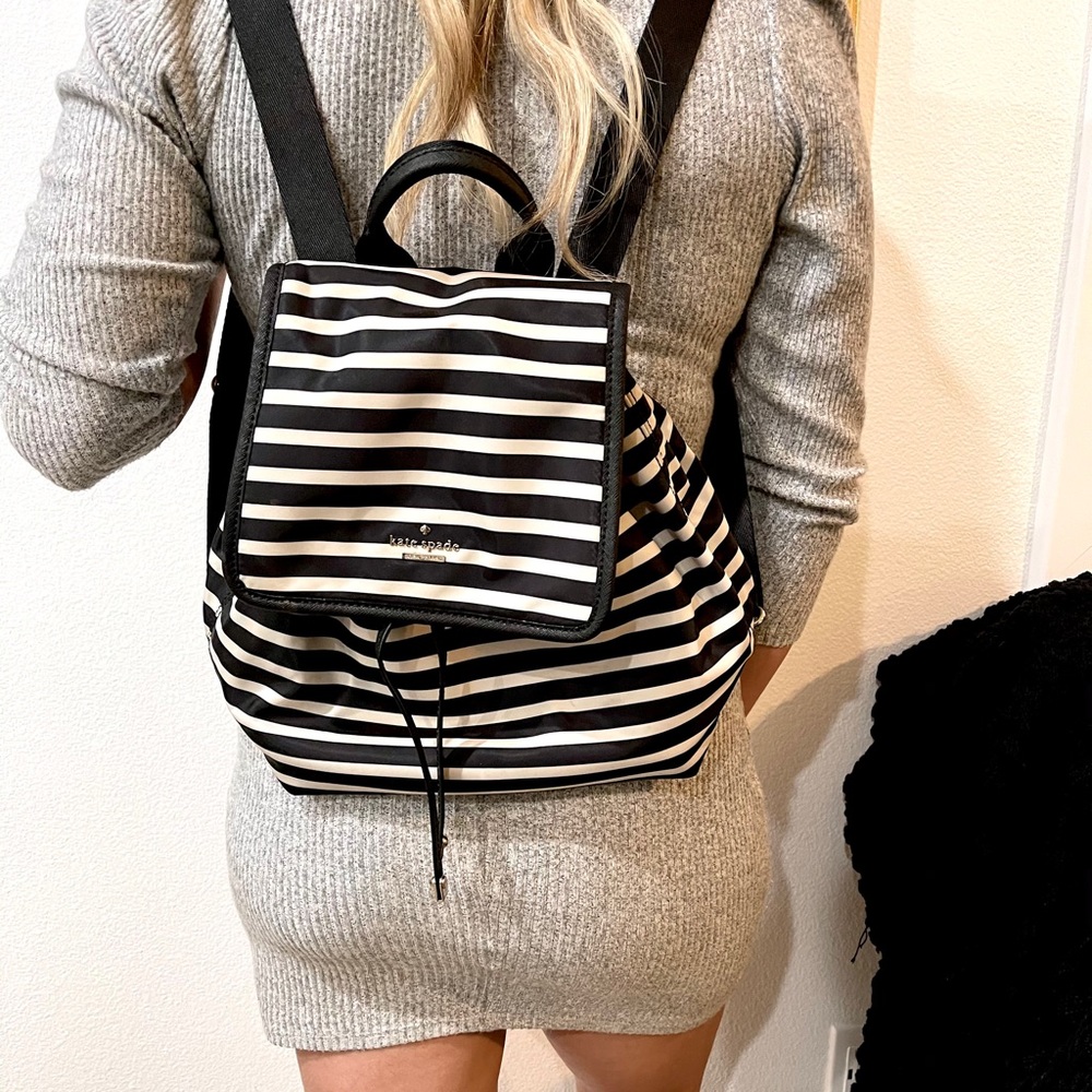 Kate Spade Striped Drawstring Backpack Purse